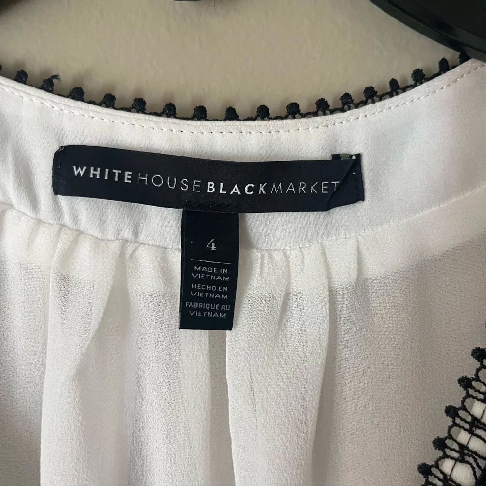 White House Black Market off white Lace Trim Cap-Sleeve Top Size 4 - Picture 2 of 8
